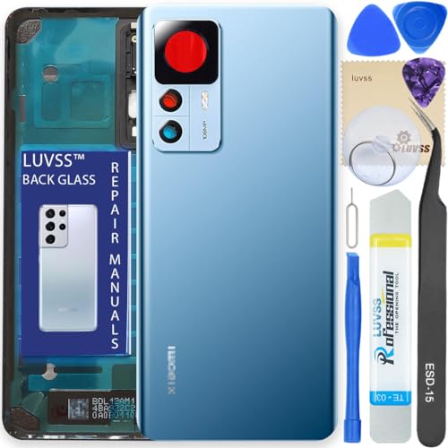 Luvss Coperchio Copribatteria Scocca Vetro Posteriore Imposta Per Xiaomi 12T 5G (Blu)
