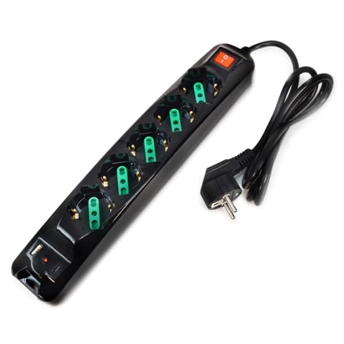 Tecnoware Power Systems - Multipresa Power Cleaner 5 | 5 Uscite Italia/Schuko | 1 Usb-A + 1 Usb-C Power Delivery E Quick Charger 3.0 | Protezione Bamb