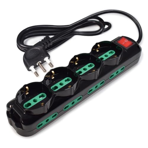 Tecnoware Power Systems Multipresa Power Cleaner 12, 4 Uscite Schuko/Italia, 8 Uscite Italia 10/16A, Interruttore Luminoso, Protezione Bambini, Cavo 1