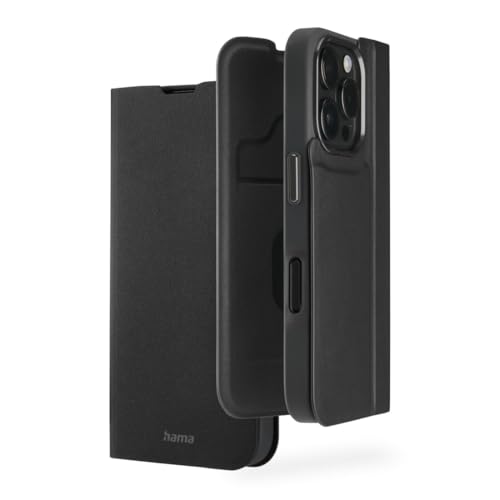 Hama Custodia Per Iphone 16 Pro (Custodia Per Cellulare, Custodia Con Scomparto Per Carte Di Credito, In Ecopelle, Elementi Metallici, Funzione Di Sup