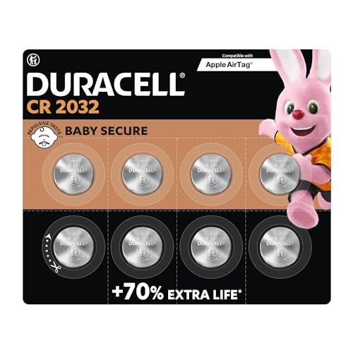 Batterie A Moneta Al Litio Da 3 V Duracell Cr2032 (Confezione Da 8) Pila 3V Duracell Cr2032 - Fino Al 70% Di Extra Durata-Tecnologia Baby Secure-Racco