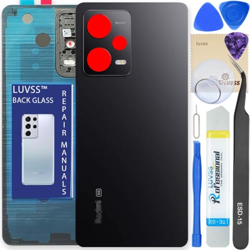 Luvss Coperchio Copribatteria Scocca Vetro Posteriore Imposta Per Xiaomi Redmi Note 12 Pro 5G (Nero)