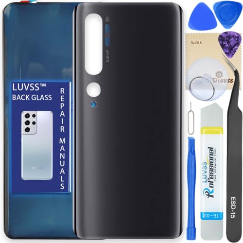 Luvss Coperchio Copribatteria Scocca Vetro Posteriore Imposta Per Xiaomi Mi Note 10 / Pro (Nero)