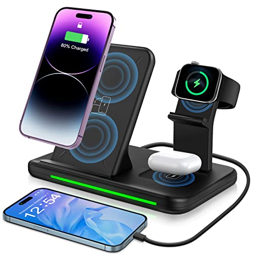 Zovhyya 4 In 1 Caricabatterie Senza Fili 15 W Caricabatterie A Induzione Rapida Con 18 W Adattatore Qc 3.0 Per Apple Phone 14/13/12/11/Pro/Xs/Xr I Wat