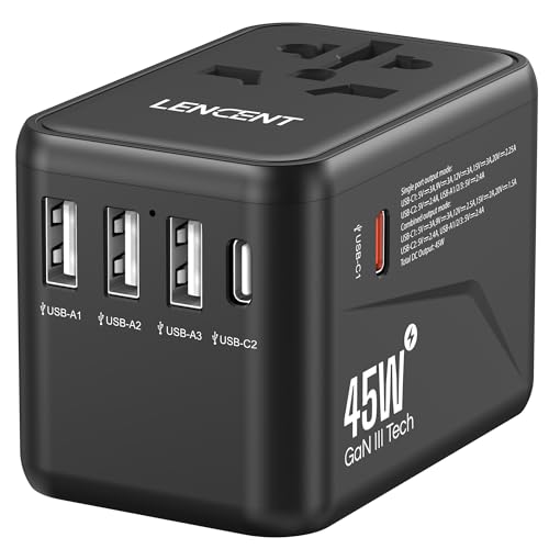 Lencent Gan Iii Adattatore Universale Da Viaggio, 45W Caricatore Usb C Rapido Per Cellulare, Laptop, Adattatore Presa Di Alimentazione Internazionale