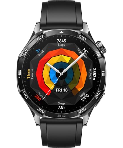 Montre Connectée Huawei Watch Gt 5 46 Mm Acier Inoxydable Avec Bracelet En Fluoroélastomère Noir