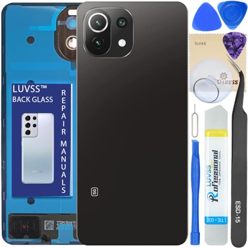 Luvss Coperchio Copribatteria Scocca Vetro Posteriore Imposta Per Xiaomi Mi 11 Lite 5G Ne (Nero)