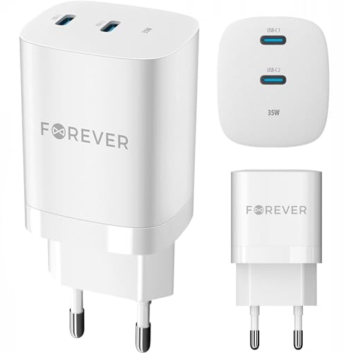 Caricatore Rapido Forever Gan, 35 W, 2X Usb-C, Caricabatterie Adatto A Tutti I Telefoni Cellulari, Smartphone, Tablet, Uvm, Adattatore Di Ricarica, Al