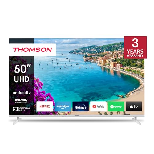 Thomson 50 Pollici Uhd Bianco Tv Smart Android Tv (Wlan, Hdr, Triple Tuner Dvb-C/S2/T2, Controllo Vocale - 50Ua5S13W-2023
