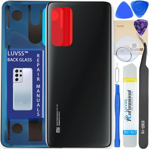 Luvss Coperchio Copribatteria Scocca Vetro Posteriore Imposta Per Xiaomi Mi 10T / 10T Pro 5G (Nero)