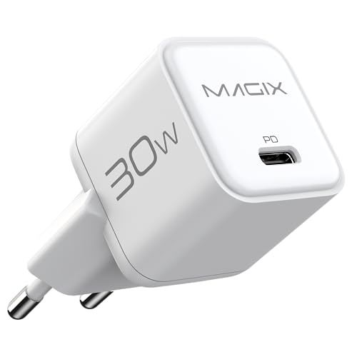 Magix Caricatore 30W Nano, Caricabetterie Usb-C Gan Pd Power Delivery Per Iphone 15/15 Plus/15 Pro/15 Pro Max, 14/13/12-Mini/Pro/Pro Max/Se, Airpods P