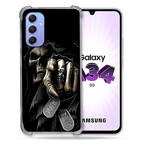 Cokitec Cover Rinforzata In Vetro Temperato Per Samsung Galaxy A34 5G Con Teschio