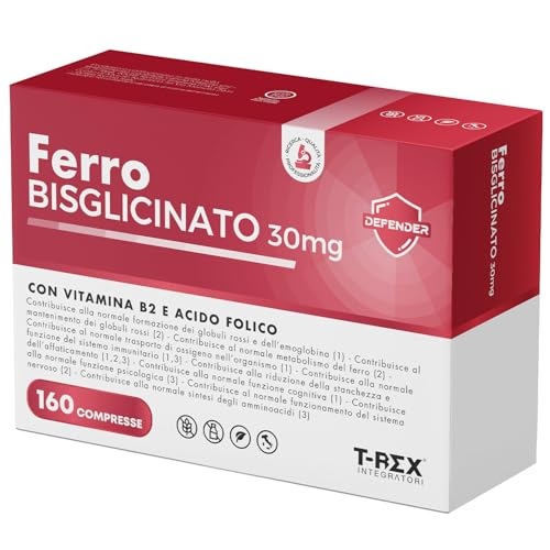 Ferro Integratore 30 Mg Con Acido Folico E Vitamina B2-160 Compresse - Per Globuli Rossi, Ossigeno, Sistema Immunitario, Stanchezza E Benessere Mental