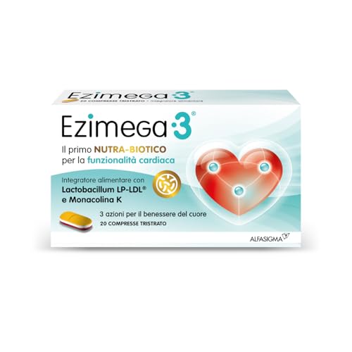 Ezimega 3, Integratore Per Il Colesterolo A Base Di Monacolina K, Resveratrolo, Coenzima Q10, Lp-Ldl Probiotico Lactobacillus Plantarum, Acido Folico,