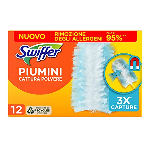 Swiffer Duster Piumini Catturapolvere, 12 Piumini, Cattura E Intrappola Polvere E Sporco, Raggiunge I Punti Più Difficili Della Casa, Fino Al 95% Di A