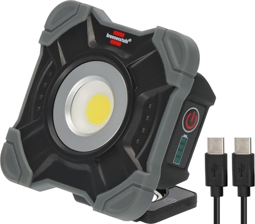 Brennenstuhl Lampada Da Cantiere A Led A Batteria Sh 1000 Mac (1000 Lm, Ip54, Luce Da Lavoro A Led Ricaricabile Con Magnete E Anello A Moschettone, Al