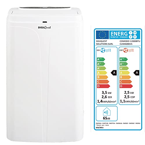 Digiquest Climatizzatore Portatile Comodo 12000Btu | 4 In 1: Freddo, Caldo, Umidificatore E Ventilatore (3.5Kw E 2.5 Kw) | 24H Timer | Modalità Notte