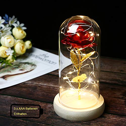 Tinyouth Rosa Rossa In Vetro, 24 K, Rosa Eterna In Vetro Con Illuminazione Con Batterie Incluse