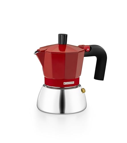 Monix Induction Inox, Caffettiera Italiana In Alluminio E Acciaio Inox, Capacità 3 Tazze, Manico Termoresistente, Facile Da Lavare, Adatta A Tutti I T