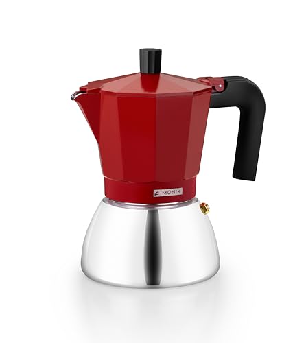 Monix Induction Inox, Caffettiera Italiana In Alluminio E Acciaio Inox, Capacità 9 Tazze, Manico Termoresistente, Facile Da Lavare, Adatta A Tutti I T