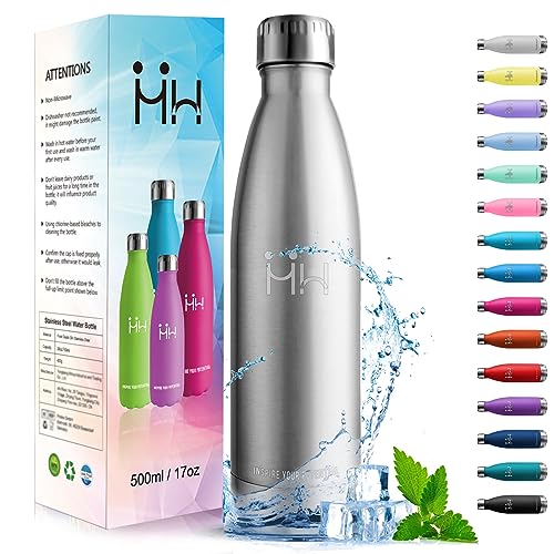 Honeyholly Borraccia Termica, 500Ml Borraccia Acciaio Inox, Borraccia Palestra Senza Perdite & Bpa, Bottiglia Termica Per Scuola, Sport, Lavoro - Beva