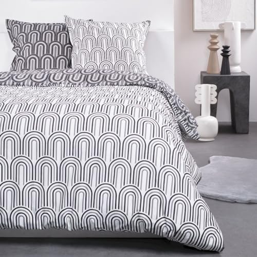 Today Sunshine - Parure Da Letto Matrimoniale Reversibile In Cotone Con Stampa Di Archi, 240 X 260 Cm, Colore: Bianco