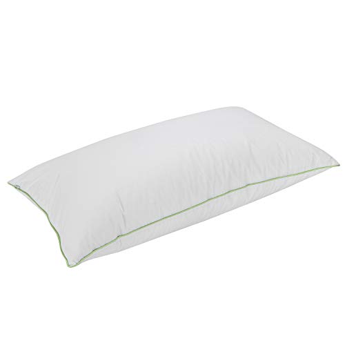 Pikolin Home - Cuscino Deluxe 70% Piuma D’Oca Con Doppia Federa In Cotone Anti-Acaro, Orlo Verde E Durezza Media