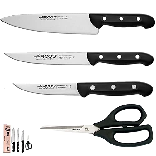 Arcos Serie Maitre - Set Coltelli Da Cucina - Lama In Acciaio Inossidabile Nitrum - Manico In Polipropilene (Nero)