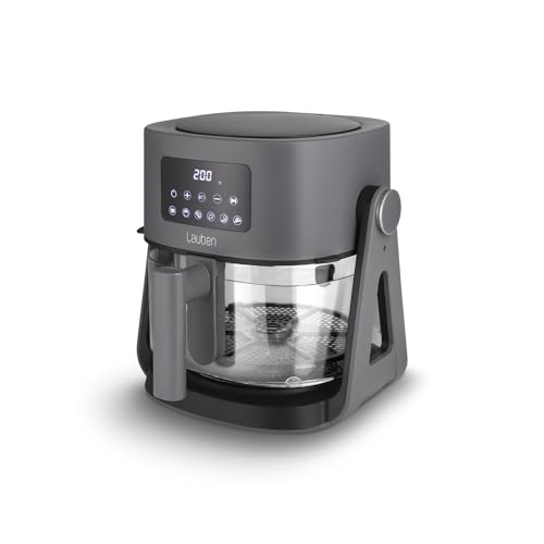 Lauben Glass&Grill Air Fryer 3 In 1 5500Bg - Friggitrice Ad Aria Calda Con Capacità 5,5 L, Cestino Per Friggere In Vetro, 6 Programmi + Regolazione Ma