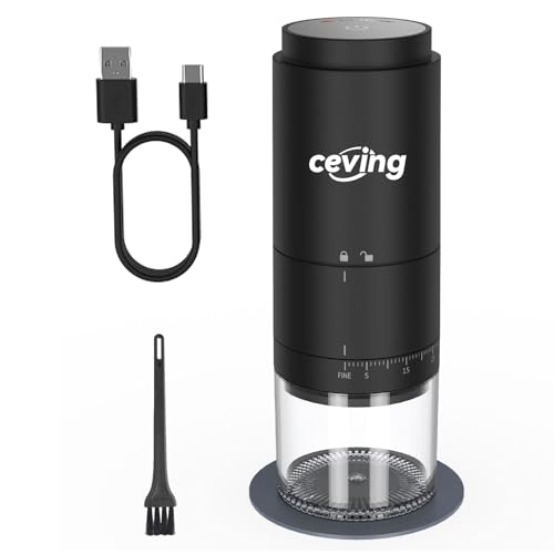 Ceving Macina Caffè Portatile A Batteria Con 38 Impostazioni Regolabili, Macinino Caffè Ricaricabile Con Display Led, Macinacaffè Senza Fili Per Viagg