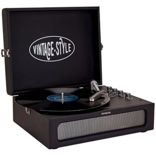 Aiwa Vpx-1971/Bk Giradischi Vintage In Valigetta In Pelle Sintetica Bluetooth A 2 Vie, Lettore Mp3 E Registratore Usb Colore Nero