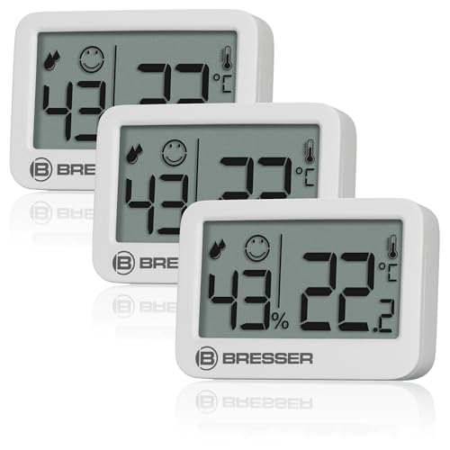 Bresser Tempy Termo-Igrometro Set Di 3 Per Controllo Del Clima Interno, Temperatura E Umidità, Schermo Faccia, Fissaggio Magnetico