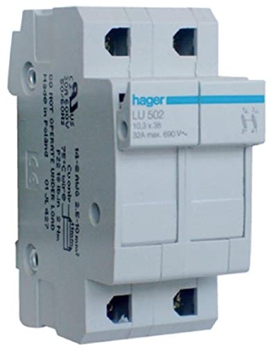 Hager Base Per Fusibili Cilindrici Porta-Fusibile Ul 10.3X38 2 Poli 2 Moduli Lu502