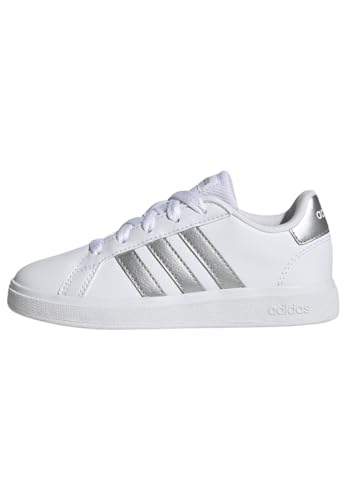 Adidas Grand Court Lifestyle Tennis Lace-Up Shoes, Tennis Shoes Unisex - Bambini E Ragazzi, White Matte Silver Matte Silver, 39 1/3 Eu