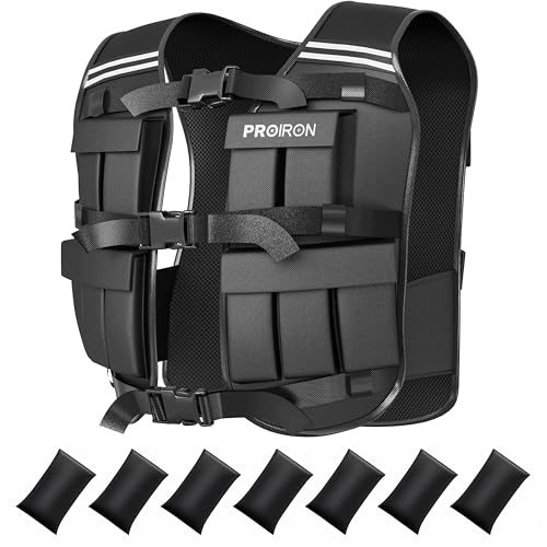 Proiron Giubbotto Zavorrato Regolabile 10 Kg, 20 Pacchi Di Pesi, Giubbotto Ponderato Con Striscia Riflettente Per Allenamento Della Forza, Jogging, Ca