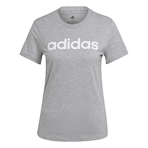 Adidas Essentials Slim Logo, T-Shirt Donna, Medium Grey Heather/White, S