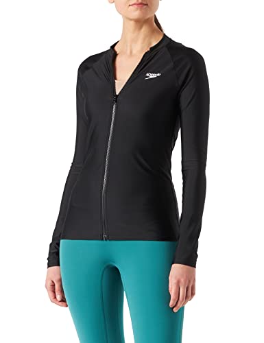 Speedo Donna Full Zip Long Sleeve Sun Protection Rash Top Rash Top, Nero/Bianco, M