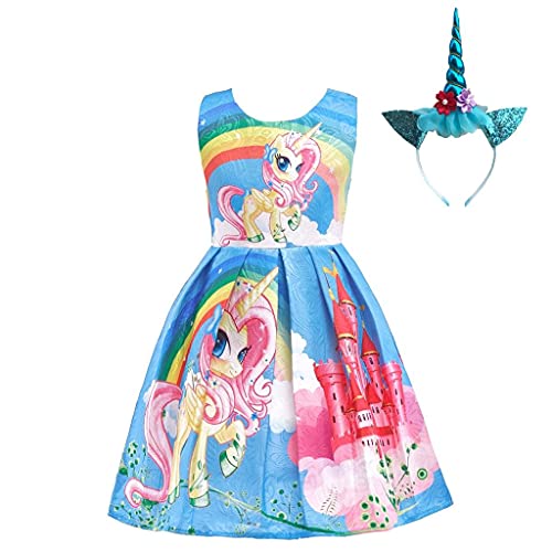Lito Angels Vestito Unicorno Con Cerchietto Per Capelli Per Bambina, Taglia 3-4 Anni, Blu C