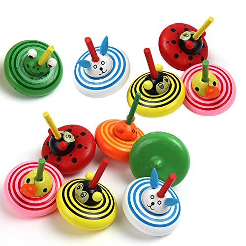 Osuter Trottola In Legno,Mini Trottole Colorate Animale Piccolo Manuale Classico Mini Giroscopio In Legno Per Bambini Giocattolo Partito Regalo (Stile