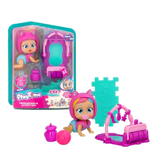 Playtime Cry Babies Millie Gattonante Con Palestrina Di Attività, Bambola Da Collezione Day Care, Completa Il Tuo Mondo Di Giochi Playtime, Piange Lac