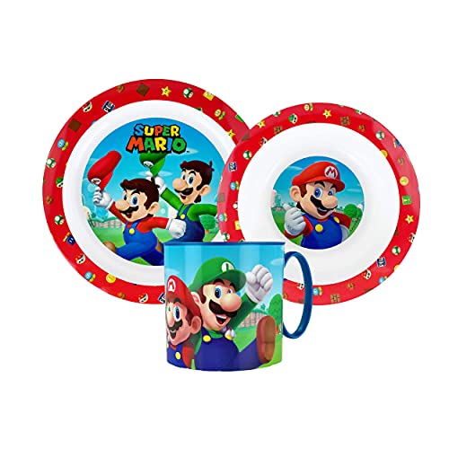 Nada Home Set Colazione 3 Pezzi Super Mario Piatto Bicchiere E Ciotola Scuola Asilo 4437