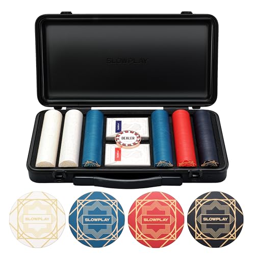 Slowplay Nash Set Da Poker, 300 Fiches In Ceramica, 10G|Poker Chips Professionali Per Texas Holdem, Senza Valore| Valigetta Poker Di Alta Qualità | Pu
