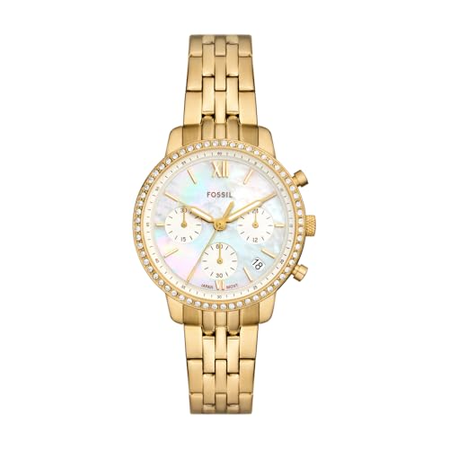 Fossil Neutra Orologio Per Donna, Movimento Cronografo Con Cinturino In Acciaio Inossiperbile O In Pelle, Oro Seppia